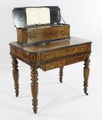 A Victorian burr walnut and rosewood crossbanded Swiss music box on stand, with six