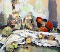 Clive McCartney (b.1960)gouache on paper,Still life of fruit of a table top,signed,18.5 x 22.5in.