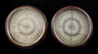 An early 19th century mahogany cased compass, by Dudley Adams, engraved paper with central sun