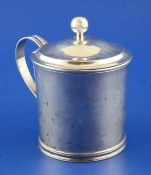 An early 19th century American colonial? silver lidded cup, of cylindrical form, with engraved