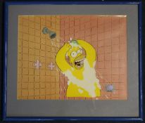 The Simpsons: An original framed cel from the American TV series depicting Homer in the Shower, 20th