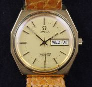 A gentleman`s late 1970`s gold plated and steel Omega Seamaster automatic wrist watch, with baton