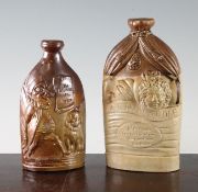 Two stoneware flasks: The Triumph of the Pen and Mr and Mrs Caudle, the first depicting Punch and