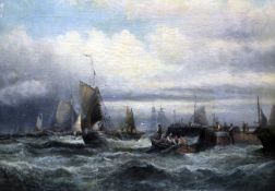 William Thornley (1857-1935)oil on canvas,Fishing boats leaving harbour,signed,16 x 24in.