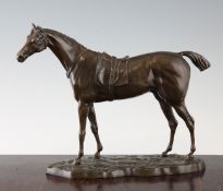 John Willis Good (British, 1845-1879). A brown patinated equestrian bronze of a stallion, standing