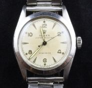 A gentleman`s 1950`s mid size stainless steel Rolex Oyster Speedking Precision manual wind wrist