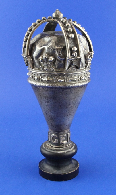 A George V silver mace finial, inscribed "Nigeria" around the base stem, with conical stem and