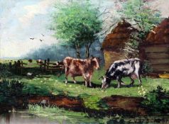 Cornelis Verschuur (Dutch, 1888-1966)oil on canvas,Cattle in a meadow,signed,12 x 16in.