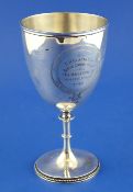 A Victorian silver goblet by George Unite, with knopped stem and beaded foot and later engraved