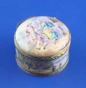 A late 19th century French 950 standard silver mounted circular porcelain box, with domed hinged lid