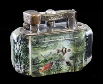 A Dunhill aquarium lighter, with lucite panels decorated with fish and water weeds, 4in.