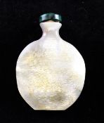 A Chinese mother-of-pearl snuff bottle, 1800-1900, of flattened ovoid form engraved to each side