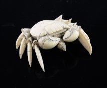 An ivory articulated `crab` snuff bottle and stopper, Chinese or Japanese, early 20th century,