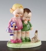 A large Shelley Mabel Lucie Attwell `Our Pets` porcelain group, c.1940, modelled as two children and