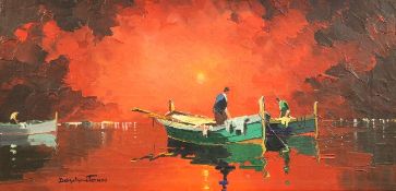 § Cecil Rochfort D`Oyly John (1906-1993)oil on canvas,Sunset fishermen off French coast at Cap D`