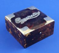A late Victorian silver mounted blonde tortoiseshell cigarette box, Saunders & Shepherd, Chester,