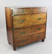 A 19th century mahogany military chest, fitted two short and three long drawers, brass mounts and