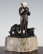 Julius Paul Schmidt Felling (1835-1920). An ivory and bronze figure group of a shepherd and sheep,