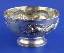 An early 20th century Chinese silver rose bowl by Wing On & Co, Shanghai, embossed with an