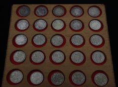 A mahogany coin cabinet containing a collection of British coins and commemoratives, to include: a