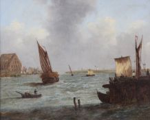 19th century English Schooloil on board,Estuary scene with hay barge,7.5 x 9in.