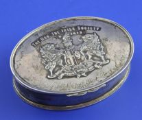 An Edwardian silver tobacco box, made in commemoration of the Honourable Irish Society, and