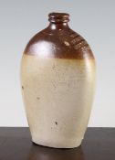 A rare salt glaze stoneware `Vincent White Lion, North Street, Brighton` flask, c.1839, of tapering