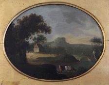 18th century English Schoolpair of oils on copper,Pastoral landscapes,ovals,8 x 10in.