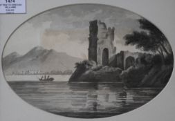 Attributed to Hugh Grecian Williams,Five ink and wash sketchesCoastal ruins and study of trees,