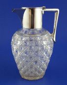 A Victorian silver mounted hobnail cut glass claret jug, John Grinsell & Sons, Birmingham, 1891,
