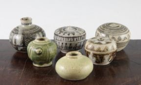 A group of Thai Sawankhalok small stoneware jars and boxes, 14 / 15th century, the three boxes and
