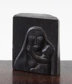 Attributed to David Jones (1895-1974)ebony carving,Virgin and child,3.25in.