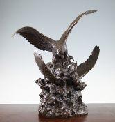 Christophe Fratin (1800-1864). A 19th century French bronze group of two eagles attacking a goat,