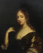 18th century English Schooloil on canvas,Portrait of a lady wearing a pearl necklace,30 x 25in.