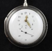 A George III silver pair cased keywind verge pocket watch by Josh. Stockdell, the with Arabic dial