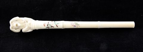 A Japanese ivory and shibayama style cane or parasol handle, Meiji period, the shaft decorated with