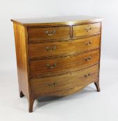 A 19th century mahogany bowfronted chest, of two short and three long graduated drawers, on splayed