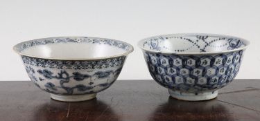 Two Chinese Ming blue and white bowls, 16th / 17th century, the first painted with the Three