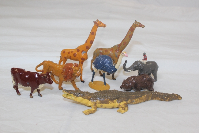 A collection of Britains zoo series painted figures, including the Nile crocodile no.917