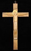 § George Maxwell (-1957)parcel gilt carved oak,Crucifix,20.5in.