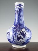 A large Chinese blue and white bottle vase, painted with sages amid rockwork and fishermen on boats