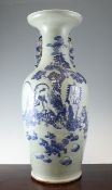 A Chinese blue and white celadon glazed large vase, early 20th century, decorated with figures in a
