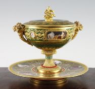 An exceptionally fine Sevres two handled bowl, cover and stand, presented to Ferdinand VII and