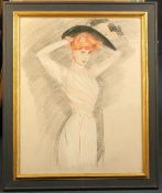 Manner of Paul César Helleu (1859-1927)coloured chalks,Lady putting on her hat,bears signature,27 x