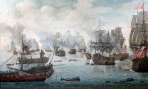 18th century English Schooloil on canvas,The Battle of The Saintes, Inscribed ""S.GB.Rodney In the