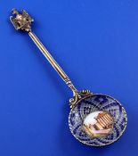 A 20th century Swiss 900 standard silver, enamel and plique a jour commemorative spoon, the bowl