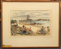Charles Tcherniawsky (Russian, 1900-1976)ink and watercolour,Picnic in the estuary,signed and dated
