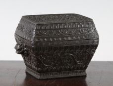 A Chinese bronze rectangular censer and cover, Xuande mark, 18th / 19th century, the detachable