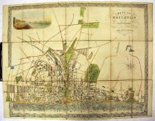 William Saunders - Plan of Brighton and Its Environs, folding, hand coloured, engraved by J.Sleath,