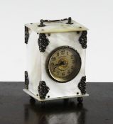 A 19th century French silver mounted mother of pearl miniature carriage timepiece, with circular